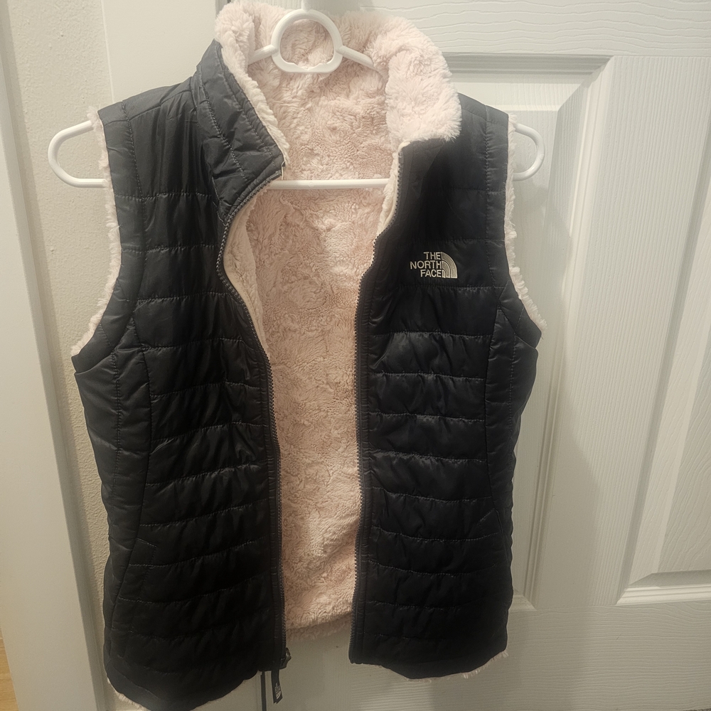 The North Face Black and Light Pink Quilted Vest
